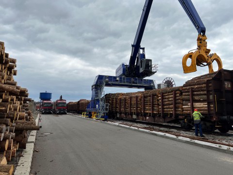 Holzverladung an einer öffentlichen Ladestelle