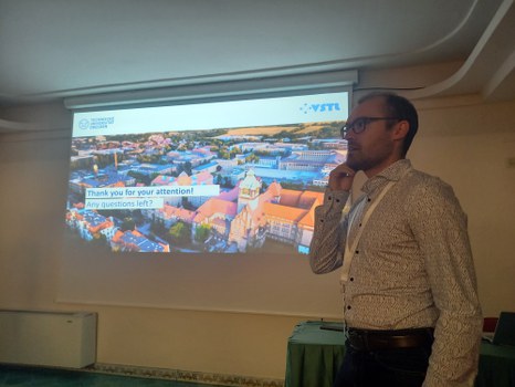 Christopher Szymula presenting the work on Demand-driven railway network capacity assessment using Mixed Integer Programming