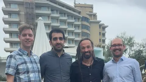 Chair participants at AI4RAILS. From left to right: Lukas Bodi, Ashkan Fouladi, Nikola Bešinović, Christopher Szymula