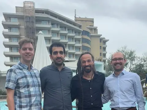 Chair participants at AI4RAILS. From left to right: Lukas Bodi, Ashkan Fouladi, Nikola Bešinović, Christopher Szymula