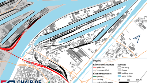 Schieneninfrastruktur im Bahnhof und Hafen von Kehl