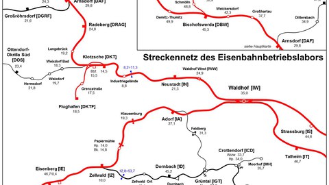 Die Streckennetzkarte des Eisenbahnbetriebslabors.