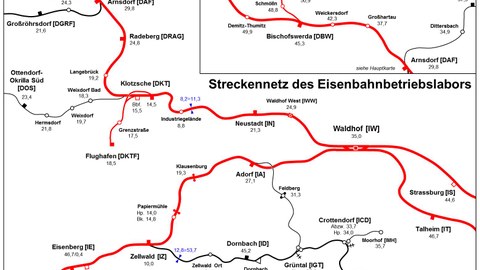 Die Streckennetzkarte des Eisenbahnbetriebslabors.