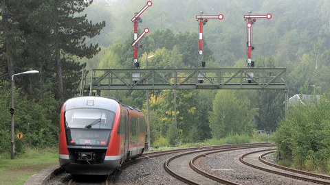 Signalbrücke mit Zug