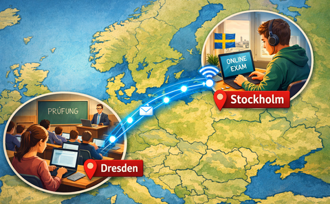 Prüfungsteilnehmer über Grenzen