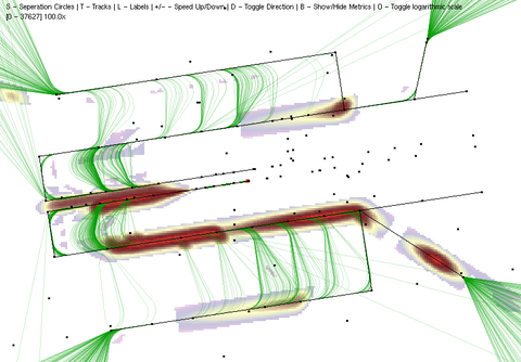 Darstellung der resultierenden Kollisionsrisiken (heat map) im Anflugbereich eines (generischen) Flughafens