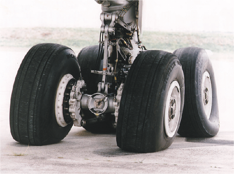Tire deformation on the main landing gear due to loads during a turning maneuver