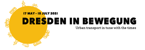 This is the logo being created for the research project "Dresden in Bewegung". In addition, the slogan "Urban transport in tune with the times" can be seen, the travel suvey during the dynamic situations of the Corona-pandemic.