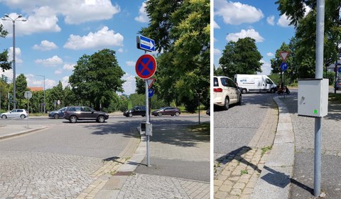 The image for static speed detection consists of two single images. The first image shows the camera in action from a further distance. The second image shows the camera in action from a closer distance. 