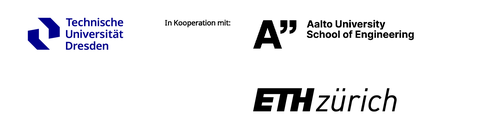Das Bild zeigt das Logo der TU Dresden, der Aalto University, School of Engineering und der ETH Zürich.