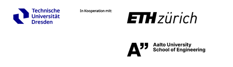 Das Bild zeigt das Logo der TU Dresden, der ETH Zürich und der Aalto University, School of Engineering.