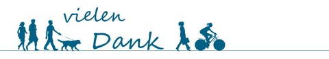 Das Bild zeigt das Logo, das für das Projekt zur aktiven Mobilität erarbeitet wurde. Auf dem Bild ist zusätzlich der Schriftzug „Vielen Dank“ angebracht.