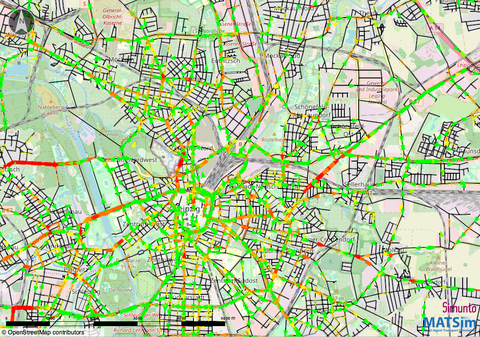 This picture shows the MATSim Traffic Model Leipzig. 