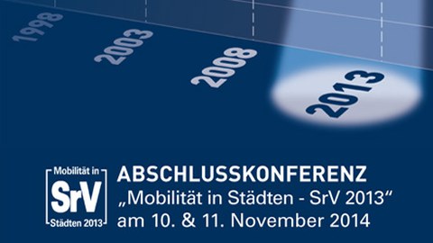 Die Grafik zeigt im oberen Teil die Jahreszahlen 1998, 2003, 2008 und 2013, wobei die letzte Zahl im Schlaglicht liegt. Im unteren Teil steht, dass die Abschlusskonferenz zum SrV 2013 am 10. und 11. November 2014 stattgefunden hat.