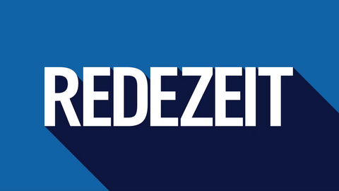 Logo Redezeit, blauer Hintergrund weiße Schrift