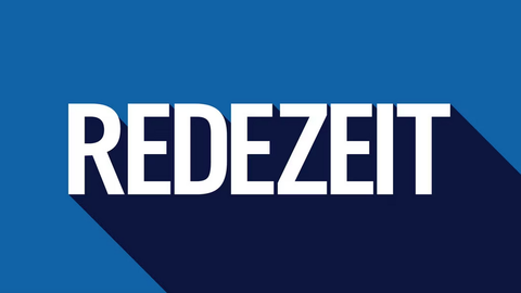 Logo Redezeit, blauer Hintergrund weiße Schrift