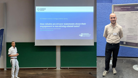 Tibor Petzoldt während seines Vortrags und David Schackmann bei seiner Posterpräsentation