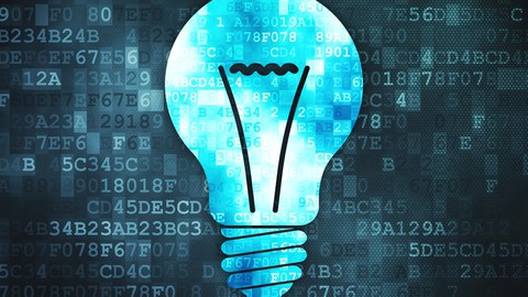 Illustration einer Glühbirne im Vordergrund und dahinter eine Vielzahl von Zahlencodes.