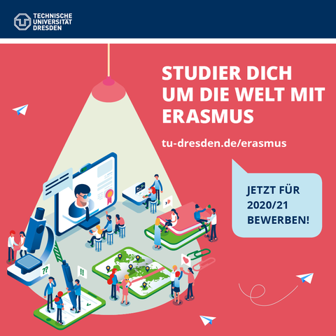 Abbildung des Flyers "Studier Dich um die Welt mit Erasmus" der TU Dresden.
