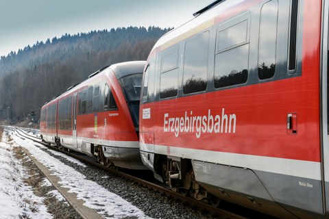 Two wagons of the Erzgebirgsbahn.
