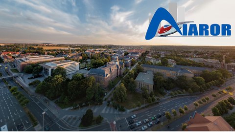 Aerial view of the TUD campus with the IAROR logo