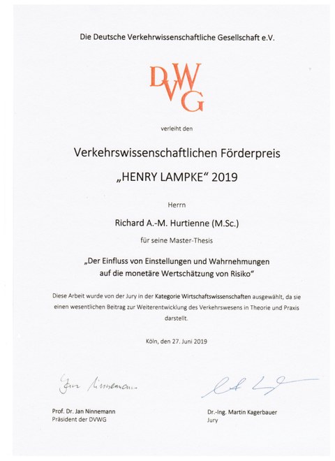 Urkunde Henry Lampke Preis