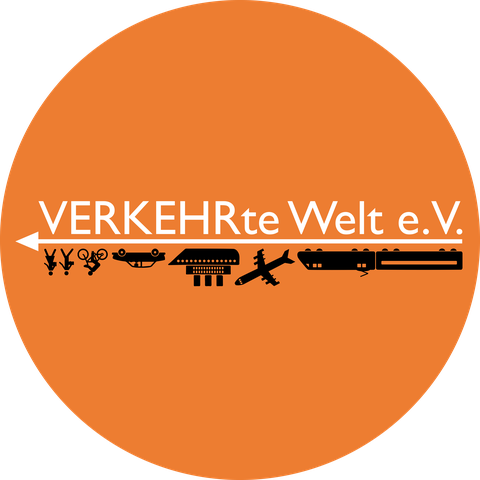 Orangener Kreis mit Logo in schwarz und weiß