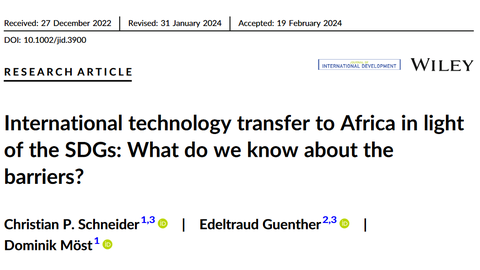 Screenshot Paper "International technology transfer to Africa in light of the SDGs: What do we know about the barriers?"