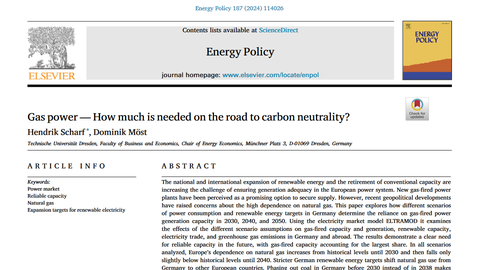 Screenshot Paper "Gas power - How much is needed on the road to carbon neutrality?"