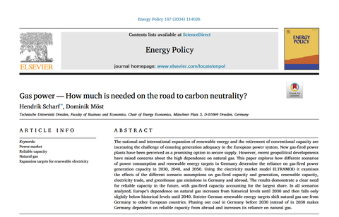 Screenshot Paper "Gas power - How much is needed on the road to carbon neutrality?"