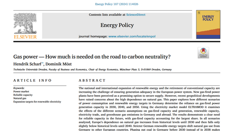 Screenshot Paper "Gas power - How much is needed on the road to carbon neutrality?"