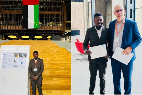 Kulondwa Safari presenting his poster and receiving the best poster award