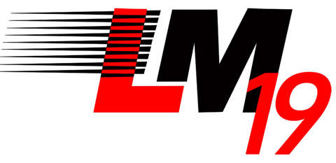 Logo LM 2019: Black parallel lines before a red L. After the L there is a black M and then below overlapping a red 19.