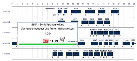 Schichtplan mit blauen Kästchen in den jeweiligen Zeit.