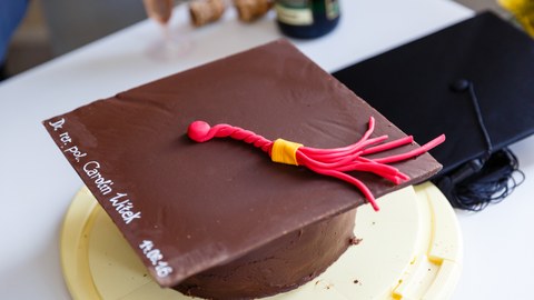 Cake in the shape of a doctoral cap.
