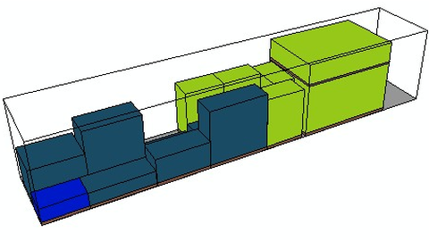 Graphic for loading optimization at WITRON. Several rectangles in green and blue.
