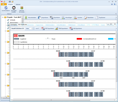 Screenshot der Schichtplanerstellung der DB regio mit SINA.