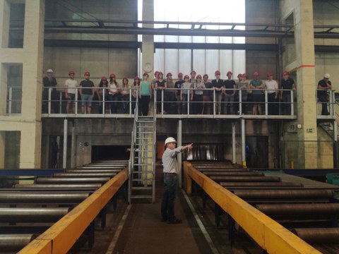 Group picture in the warehouse of Thyssenkrupp Schulte