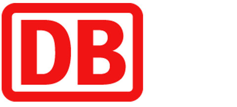 DB Logo bestehend aus einem roten Schriftzug "DB" in einem abgerundeten rotem Rechteck.  