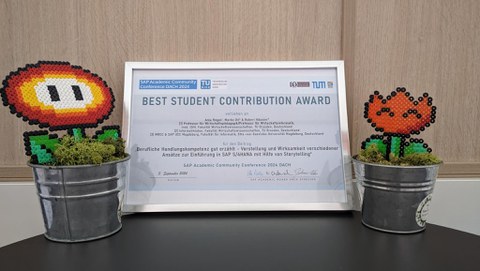 Foto des Zertifikats (Best Student Contribution Award)