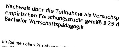 Zu sehen ist der linke obere Ausschnitt eines Bestätigungsschreibens für die Teilnahme als Versuchsperson.