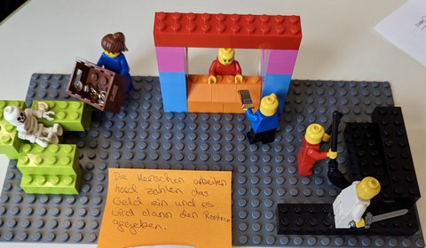 Foto der Darstellung des Rentensystems mit LEGO(R) Bausteinen.