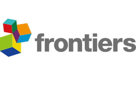 Logo "frontiers" neben drei farbigen Würfeln