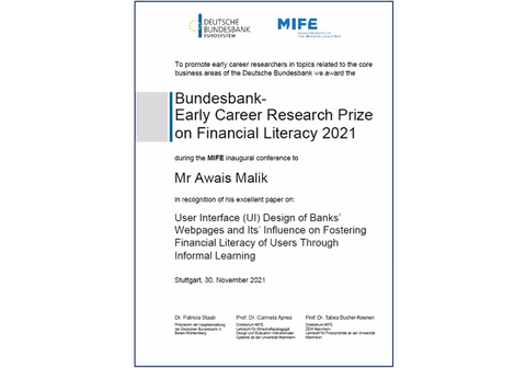 Grafik mit der Urkunde des Preisträgers Awais Malik