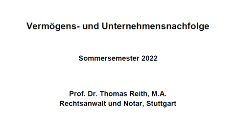 Vorlesungsankündigung Vermögens- und Unternehmensnachfolge