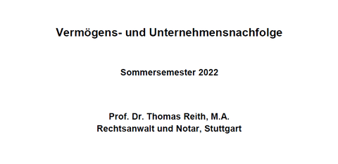 Vorlesungsankündigung Vermögens- und Unternehmensnachfolge