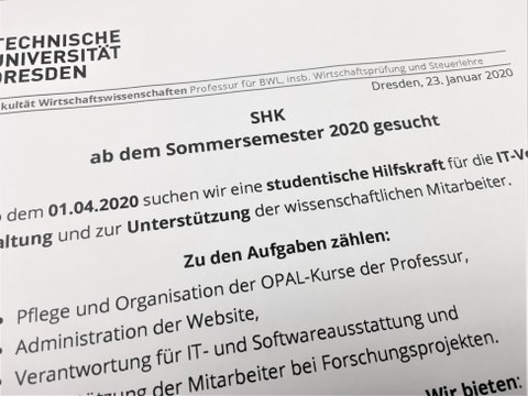 Ausschreibung SHK IT SoSe 2020