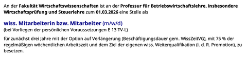 Ausschreibung wiss. Mitarbeiter:in