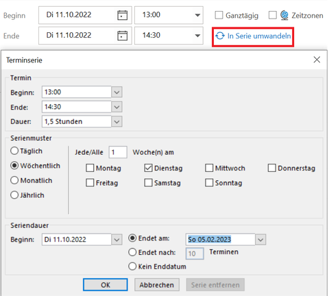 Terminserie erstellen