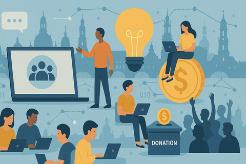 Man sieht ein Poster zum Crowdinvesting Symposium